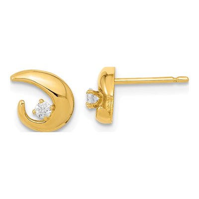 14K Yellow Gold Round CZ Button Stud Earrings