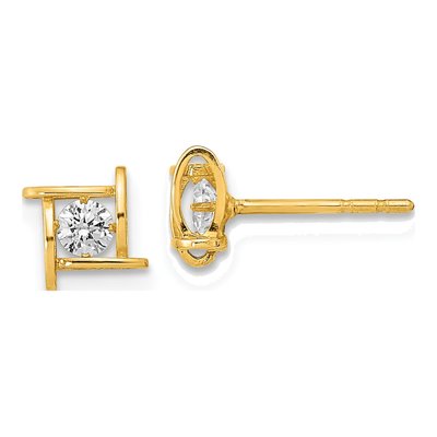 14K Yellow Gold Round CZ Square Stud Earrings