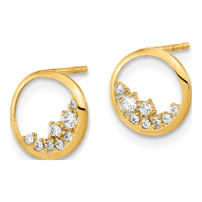 14K Yellow Gold Round CZ Open Circle Stud Earrings – view 2