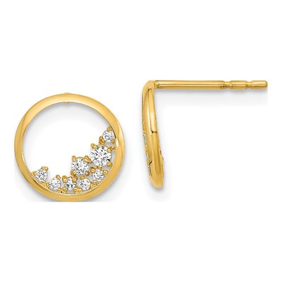 14K Yellow Gold Round CZ Open Circle Stud Earrings
