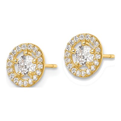 14K Yellow Gold Round CZ Halo Stud Earrings – view 3