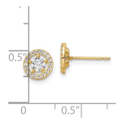 14K Yellow Gold Round CZ Halo Stud Earrings – view 5