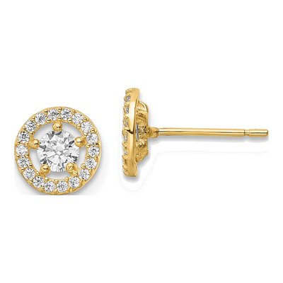 14K Yellow Gold Round CZ Halo Stud Earrings