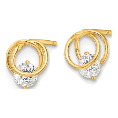 14K Yellow Gold Round CZ Circles Stud Earrings – view 3