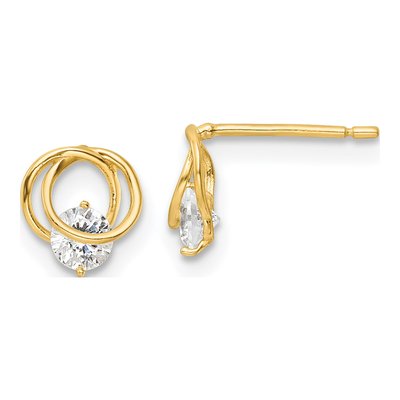 14K Yellow Gold Round CZ Circles Stud Earrings