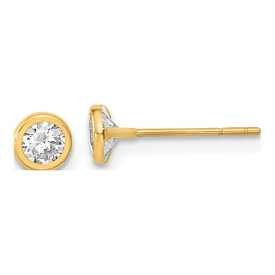 14K Yellow Gold Round CZ Circle Bezel Stud Earrings