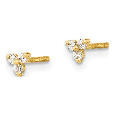 14K Yellow Gold Round CZ Triangle Stud Earrings – view 2