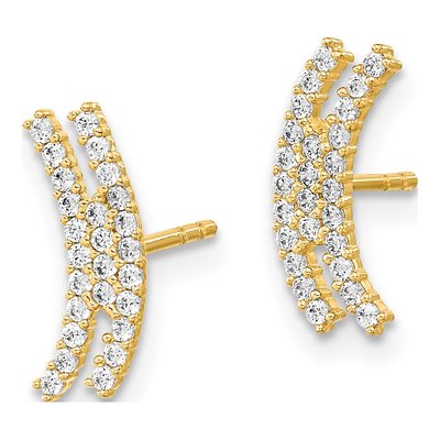 14K Yellow Gold CZ Curved Bar Dangle Earrings – view 2