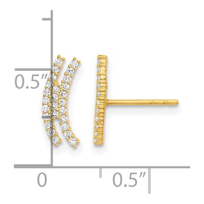 14K Yellow Gold CZ Curved Bar Dangle Earrings – view 4
