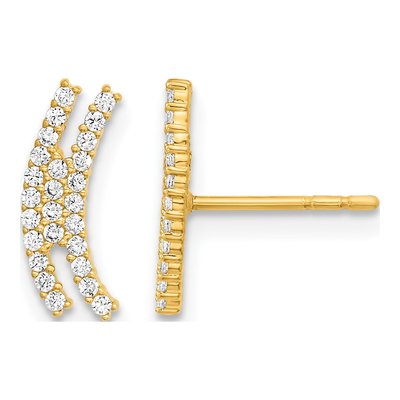 14K Yellow Gold CZ Curved Bar Dangle Earrings