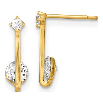 14K Yellow Gold CZ Dangle Earrings
