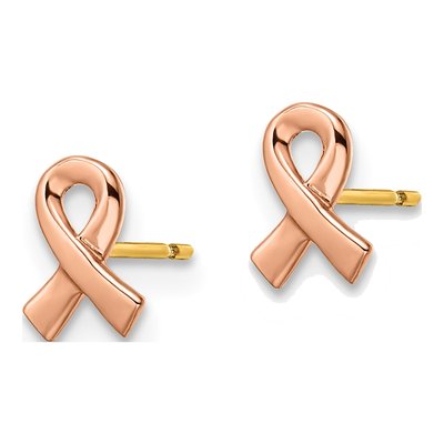 14K Two-Tone Gold Awareness Ribbon Stud Earrings – view 3