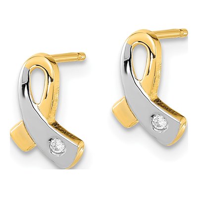 14K Yellow Gold CZ Awareness Ribbon Dangle Earrings – view 2