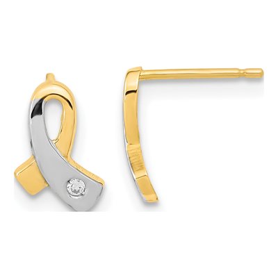 14K Yellow Gold CZ Awareness Ribbon Dangle Earrings