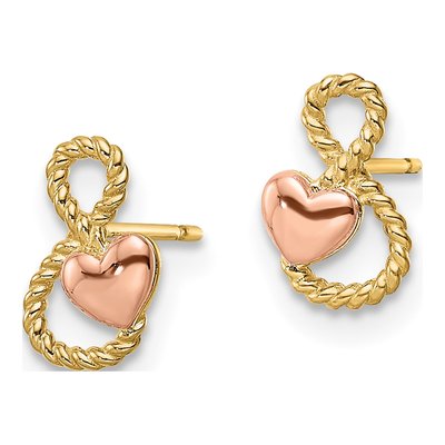 14K Two-Tone Gold Infinity Heart Stud Earrings – view 3