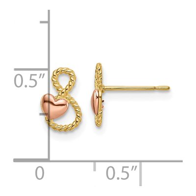 14K Two-Tone Gold Infinity Heart Stud Earrings – view 5