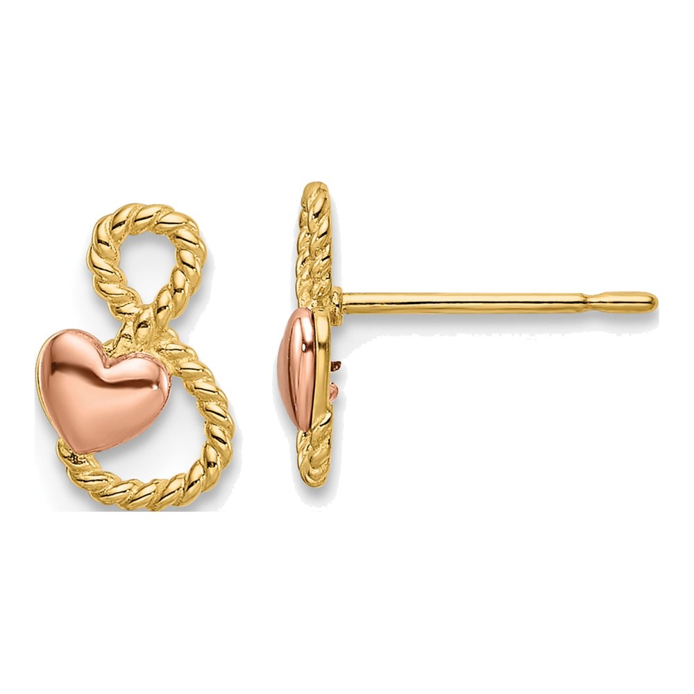 14K Two-Tone Gold Infinity Heart Stud Earrings