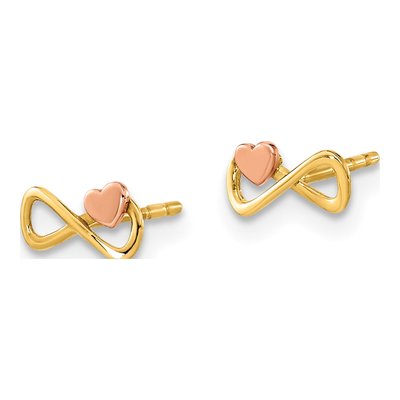 14K Two-Tone Gold Infinity Heart Stud Earrings – view 2
