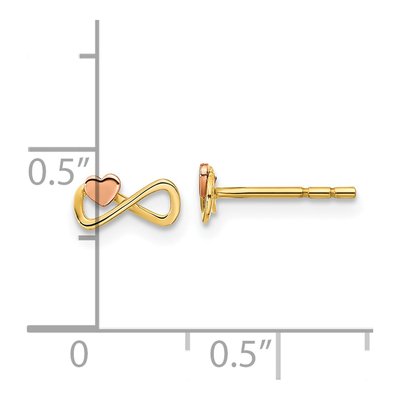 14K Two-Tone Gold Infinity Heart Stud Earrings – view 4