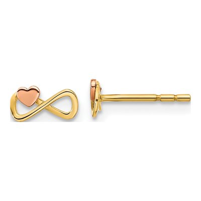 14K Two-Tone Gold Infinity Heart Stud Earrings