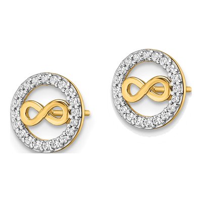 14K Yellow Gold Round CZ Infinity Circle Stud Earrings – view 3