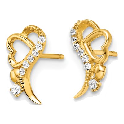 14K Yellow Gold CZ Heart Dangle Earrings – view 3