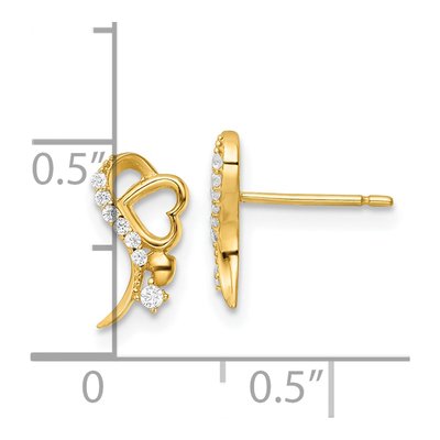 14K Yellow Gold CZ Heart Dangle Earrings – view 5
