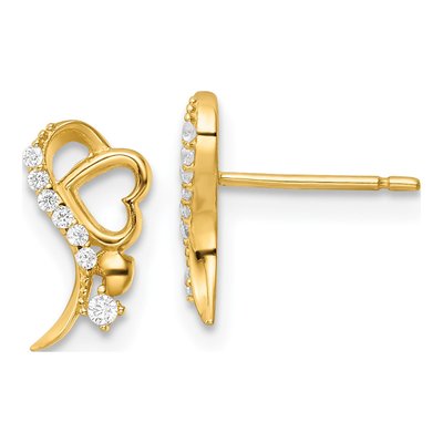 14K Yellow Gold CZ Heart Dangle Earrings