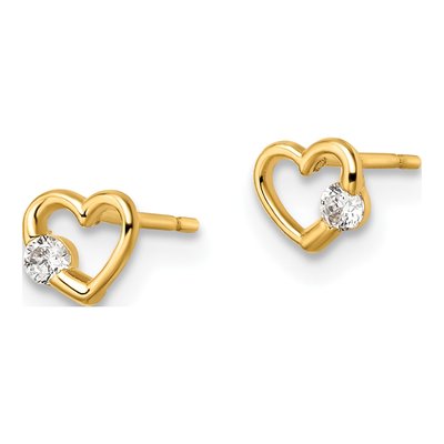 14K Yellow Gold Round CZ Heart Stud Earrings – view 3