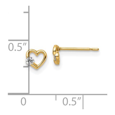 14K Yellow Gold Round CZ Heart Stud Earrings – view 5