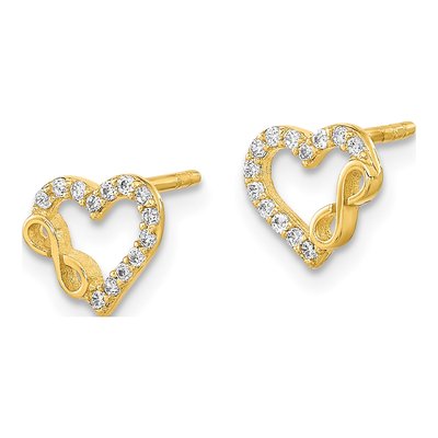 14K Yellow Gold Round CZ Heart Infinity Stud Earrings – view 2