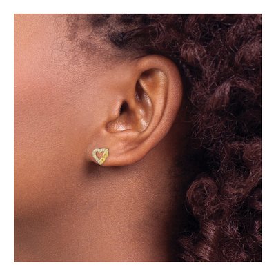 14K Yellow Gold Round CZ Heart Infinity Stud Earrings – view 3