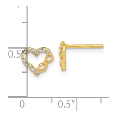 14K Yellow Gold Round CZ Heart Infinity Stud Earrings – view 4