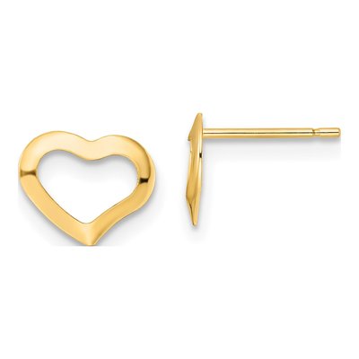 14K Yellow Gold Open Heart Stud Earrings