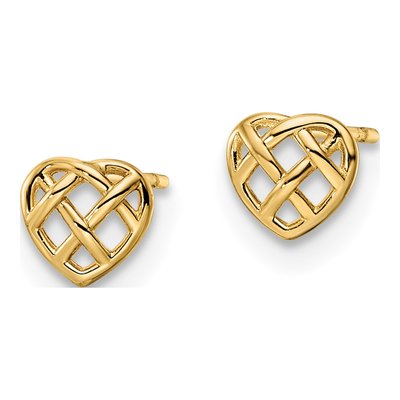 14K Yellow Gold Woven Heart Stud Earrings – view 3
