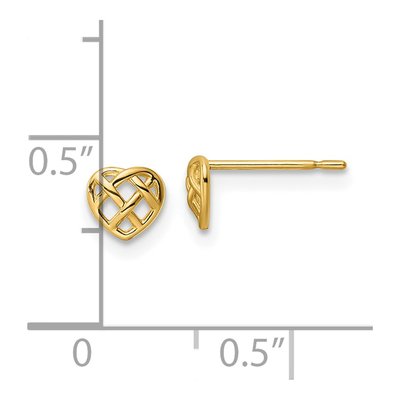 14K Yellow Gold Woven Heart Stud Earrings – view 5
