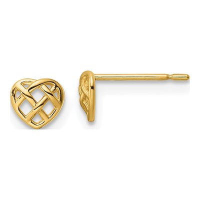 14K Yellow Gold Woven Heart Stud Earrings