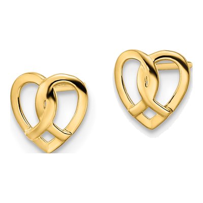 14K Yellow Gold Twisted Heart Stud Earrings – view 3
