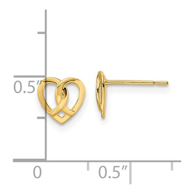 14K Yellow Gold Twisted Heart Stud Earrings – view 5