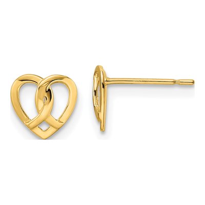 14K Yellow Gold Twisted Heart Stud Earrings