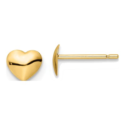 14K Yellow Gold Heart Stud Earrings