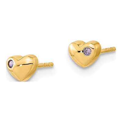 14K Yellow Gold Round CZ Heart Stud Earrings – view 2
