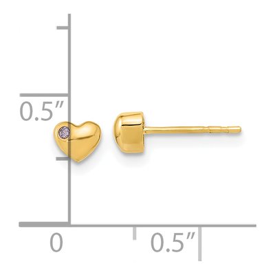 14K Yellow Gold Round CZ Heart Stud Earrings – view 4