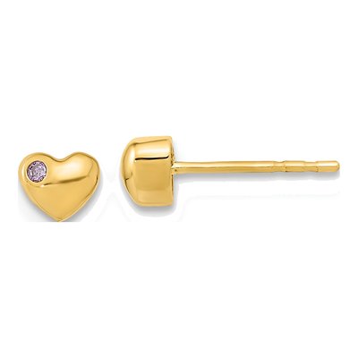 14K Yellow Gold Round CZ Heart Stud Earrings