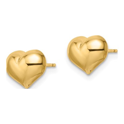 14K Yellow Gold Puffed Heart Stud Earrings – view 2