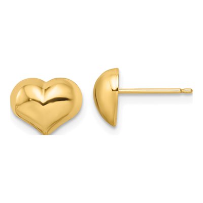 14K Yellow Gold Puffed Heart Stud Earrings