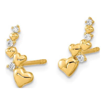 14K Yellow Gold CZ Heart Dangle Earrings – view 2