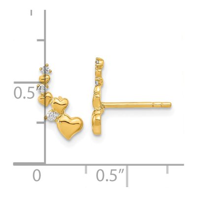 14K Yellow Gold CZ Heart Dangle Earrings – view 4