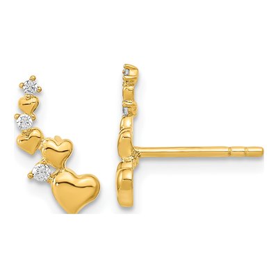 14K Yellow Gold CZ Heart Dangle Earrings