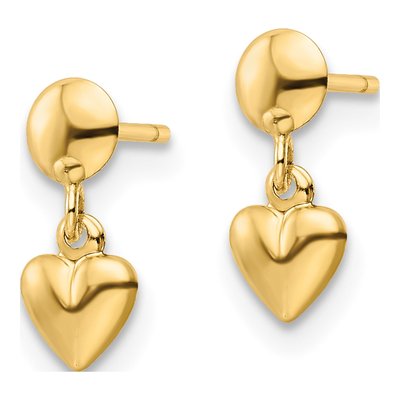 14K Yellow Gold Heart Dangle Earrings – view 3